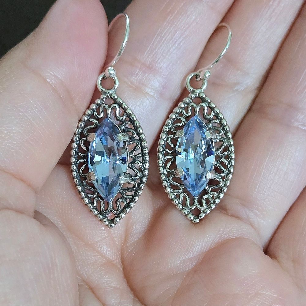 Noa Zuman Silver🤍 Marquise with Blue💙 Topaz Earrings - Picture 12 of 15